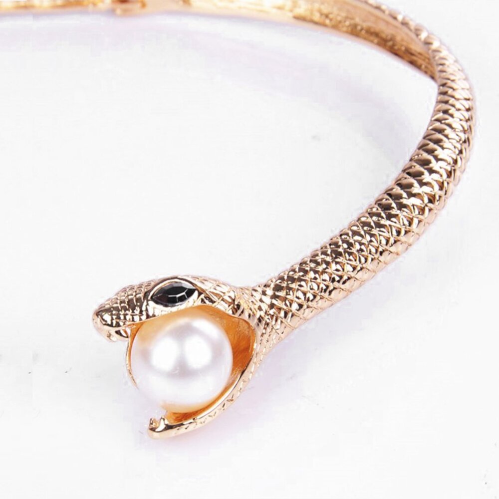 Chunky Snake & Pearl Egg Statement Choker Collar Necklace